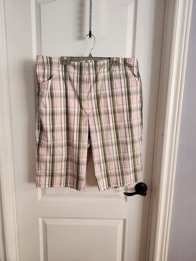 Pink,  Gray and Olive Plaid Shorts